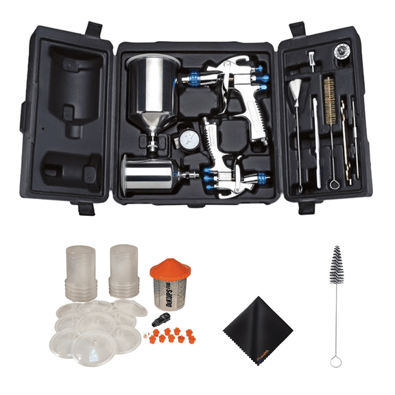 Devilbiss 802342 Startingline Auto Painting/Touchup System HVLP Spray & Detail Guns Kit (DPV-24-Demo) 24OZ Dekups, (DPC-44) 13-inch Paint Cup Cleaning Brush & Microfiber Cleaning Cloth Bundle Kit