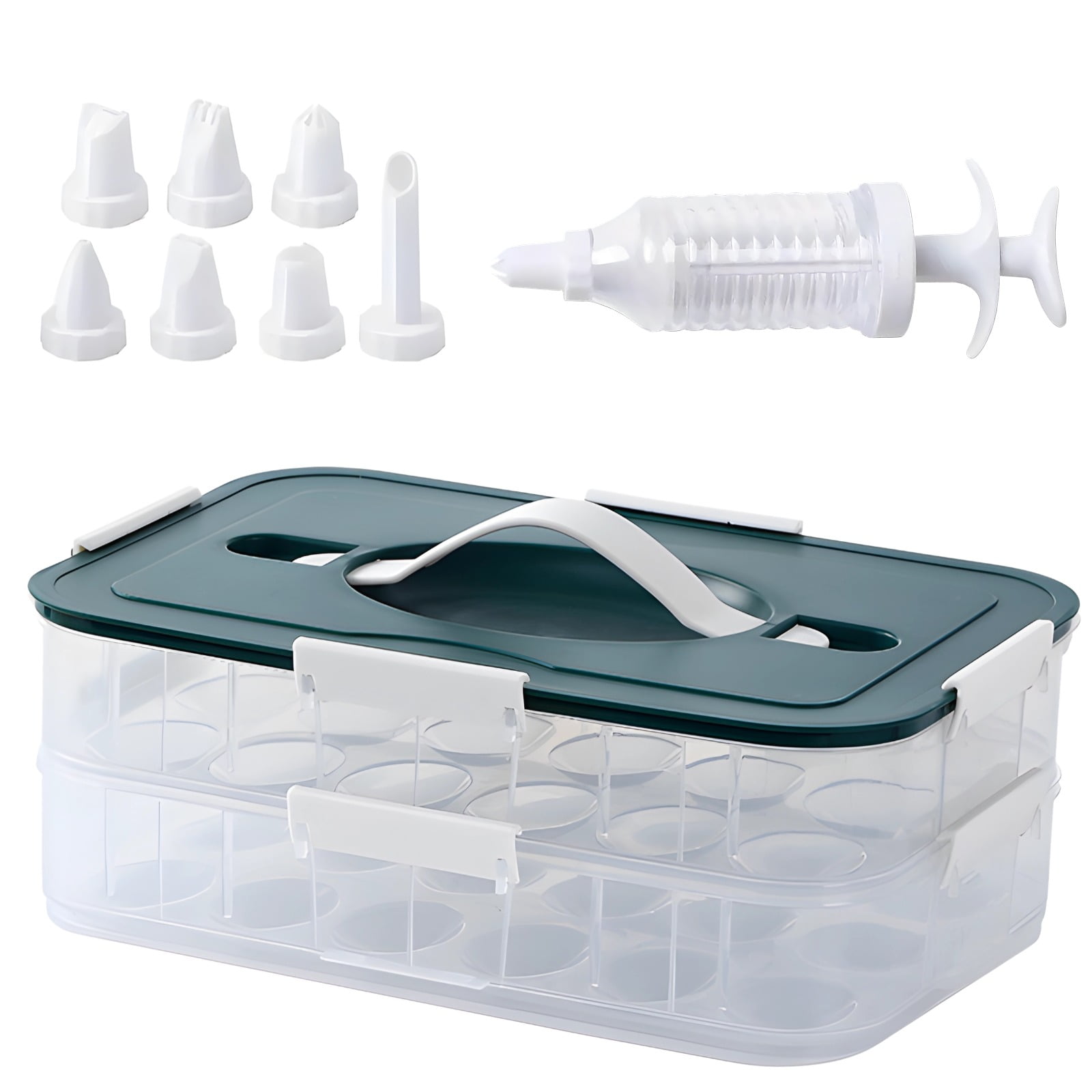 Deviled Egg Container with Injector Piping Tool, Deviled Egg Tray with Lid for 36 Eggs, Transparent Design, Portable Handle