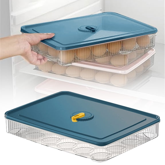 Deviled Egg Containers with Lid, 24 Eggs Clear Plastic Deviled Egg Tray, Deviled Egg Carrier, Deviled Egg Platter, Devil Egg Holder Egg Cartons for Kitchen, Egg Holder for Fridge, 12'' x 9'', Blue1