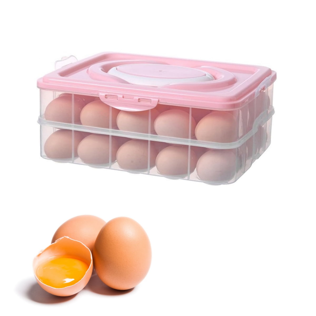 Deviled Egg Containers with Lid, 40 Eggs Portable Storage Deviled Egg Carrier with Lid and Handle, Stackable Deviled Egg Carrier, Egg Container for Refrigerator Storage (2 Layers, Pink)