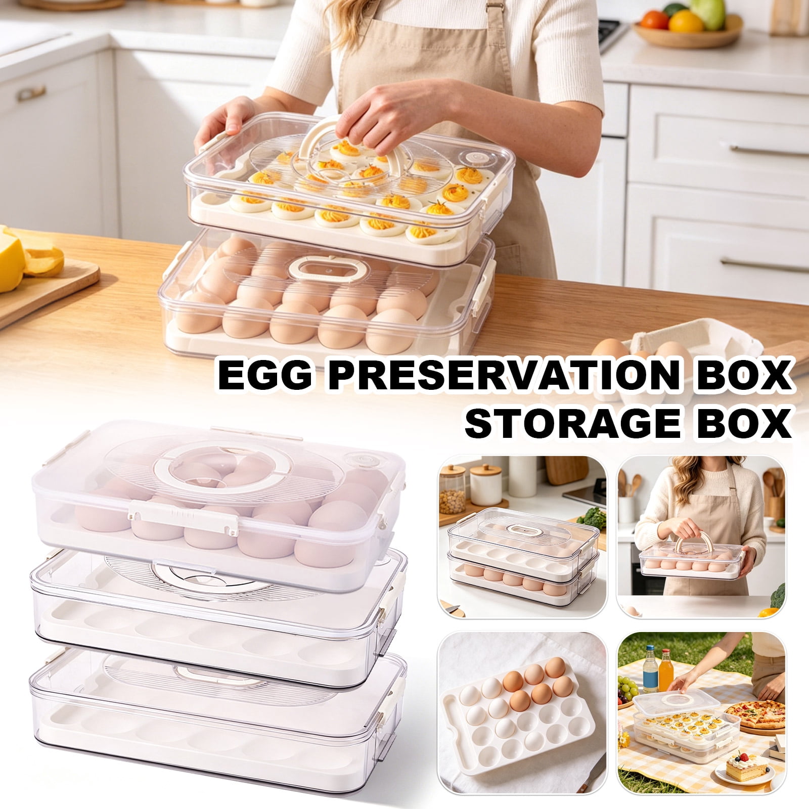Deviled Egg Containers with Lid, Plastic Clear Deviled Egg Carrier with Lid, Single Layer Egg Tray with Handle and Secure Lock, Party Supplies Portable Carrier, A