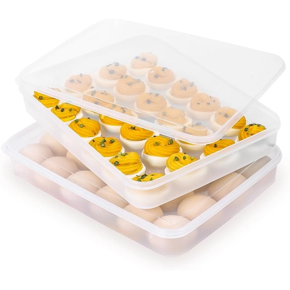 Deviled Egg Containers with Lid, (Set of 2), Stackable Deviled Egg Carrier for 48 Eggs, Clear Egg Holder for Fridge with Lid, Portable Plastic Deviled Egg Tray for Party, Easter Eggs Tray