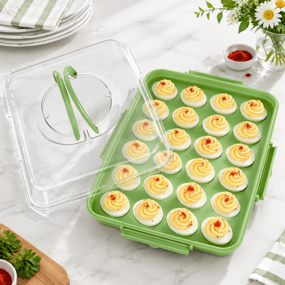 Deviled Egg Containers With Lid 1 Pack 24 Count Handle Green