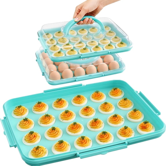Deviled Egg Containers with Lid 2 Pack 48 Count Hidden Handle Blue
