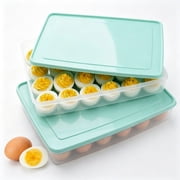 Deviled Egg Containers with Lid, 2 Pcs Portable Storage Carrier Egg Holder Deviled Egg Tray for Refrigerator Easter Party Holding 48 Eggs, Blue