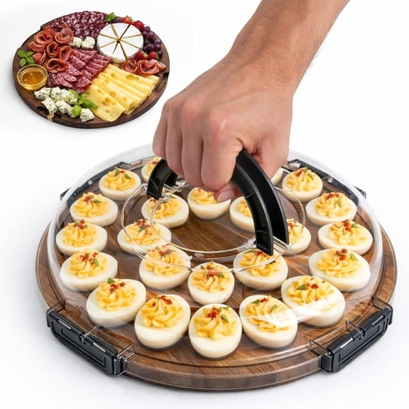 Deviled Egg Containers with Lid, 24-Slot Acacia Deviled Egg Tray Platter for Serving and Transporting, Elegant Party & Potluck Serving Board (Black)