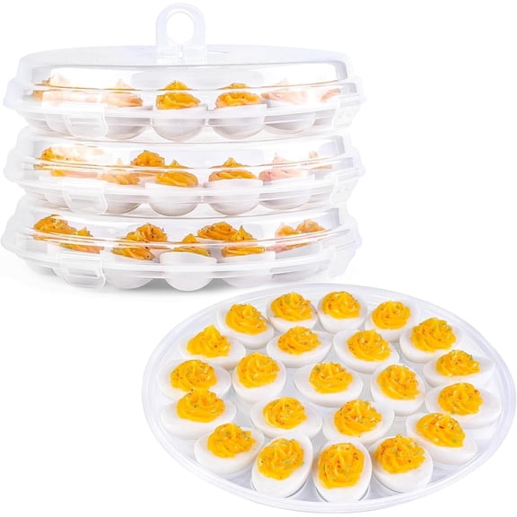 Deviled Egg Containers with Lid, 3PCS Platter Carrier Holder Trays 66 Slots for Party and Home Kitchen, Clear