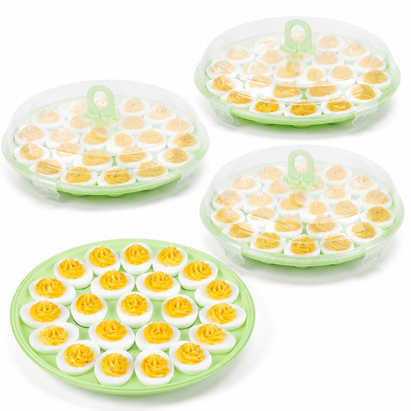 Deviled Egg Containers with Lid and 66 Slots, Green