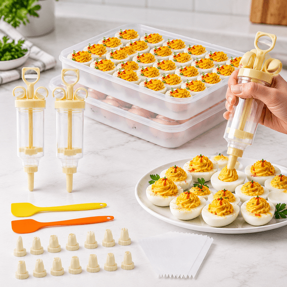 Deviled Egg Containers with Lid and Deviled Egg Injector Piping Tool