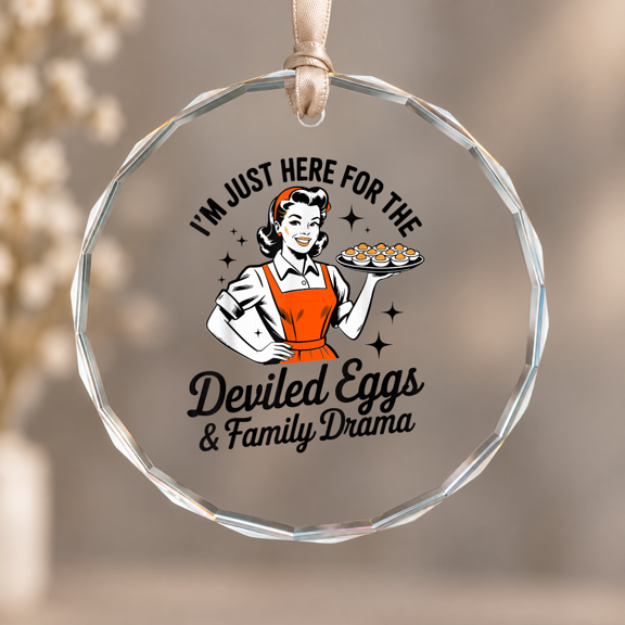 Deviled Egg Family Theme Ornament, Home Decoration, Circle Glass Ornament