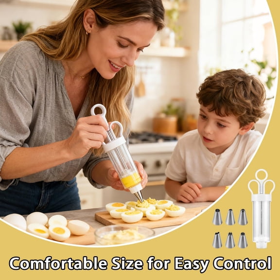 Deviled Egg Injector Piping Tool,Deviled Egg Filler Tool with Piping Tip,for Even and Precise Filling,with Comfortable Grip Handle,Plastic Clear Injector,and Twist-on Nozzle,Ideal for Parties