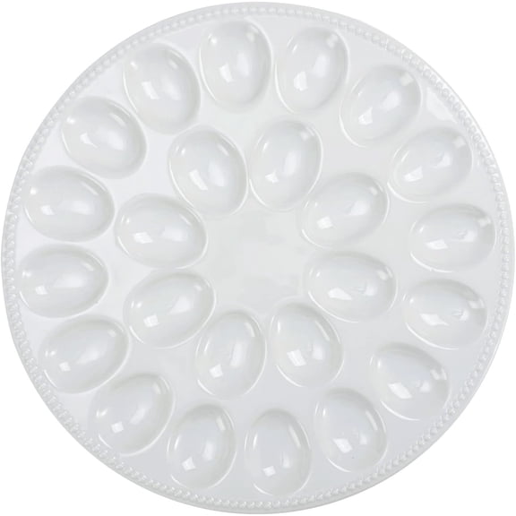 Deviled Egg Plate, 13.8 inch Egg Dish, Holds 24 Eggs,Egg Tray Fit Deviled Eggs Perfectly, White Porcelain