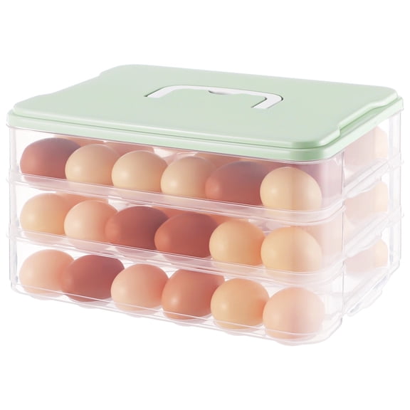 3-Layer Egg Containers with Lid, 11.8 x 8.7 x 6.8 in Plastic Stackable Container with Handle, Clear Portable Deviled Egg Carrier for Refrigerator Storage, Home Travel, Picnic