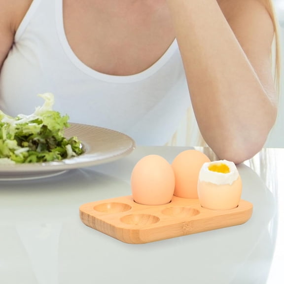 Deviled Egg Platter, Bamboo Wooden Serving Tray for Kitchen Countertop, Boiled Egg Holder with Grid for Fridge, Decorative Egg Stand Plate for Restaurant Tabletop