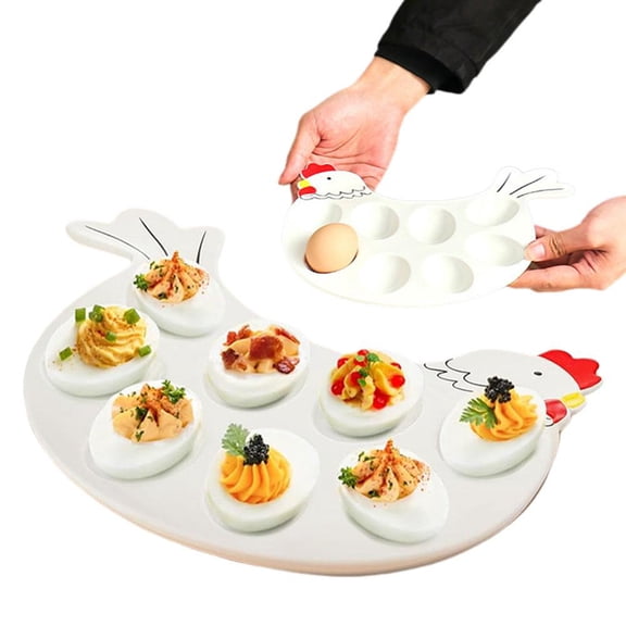 Deviled Egg Platter Tray, Ceramic Hen Modelling 8-Cup Egg Dish, Easter Egg Tray, Deviled Egg Plate for Kitchen Refrigerator Countertop Display
