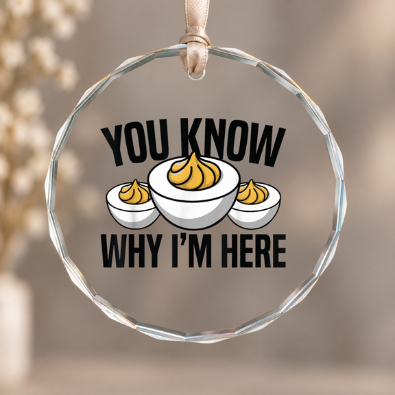 Deviled Egg Theme Ornament, Hanging Decor, Circle Glass Ornament