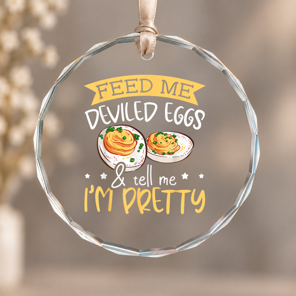 Deviled Egg Theme Ornament, Keepsake Decor, Circle Glass Ornament