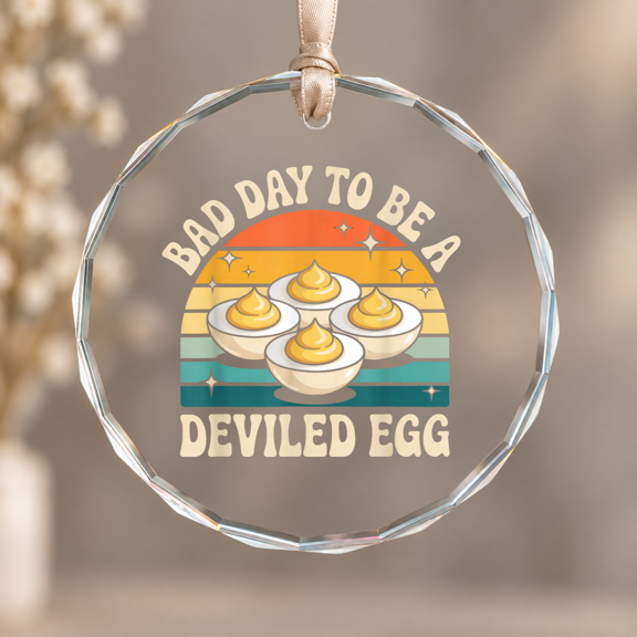 Deviled Egg Theme Ornament, Keepsake Decor, Circle Glass Ornament