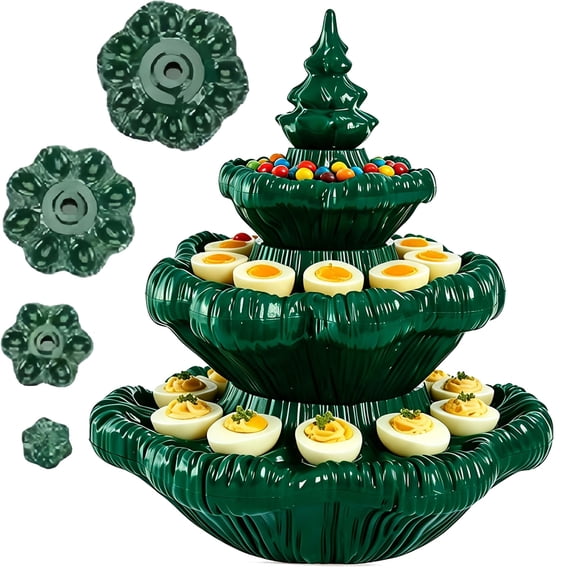 Deviled Egg Tray 4 Layer Christmas Tree Shaped Party Platter | 26 Hole Serving Tray for Holiday Gatherings Thanksgiving Easter Wedding Outdoor Party