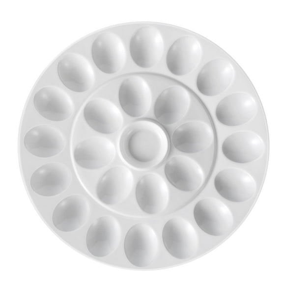 Deviled Egg Tray - Ceramic White Porcelain 25 Cup Eggs Serving Tray Catering Platter for Hard Boiled Devil Eggs & Deserts Unique Decorative Kitchen Holder Dish Plate Palette