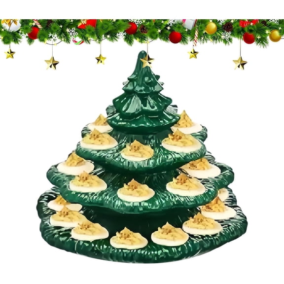 Deviled Egg Tray, Christmas Tree Design, 4 Tier 26 Slot Holder, Stackable Serving Rack for Party