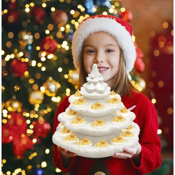 Deviled Egg Tray Christmas Tree Platter - Green Resin Holiday Appetizer Holder for Festive Parties, Reusable & Decorative