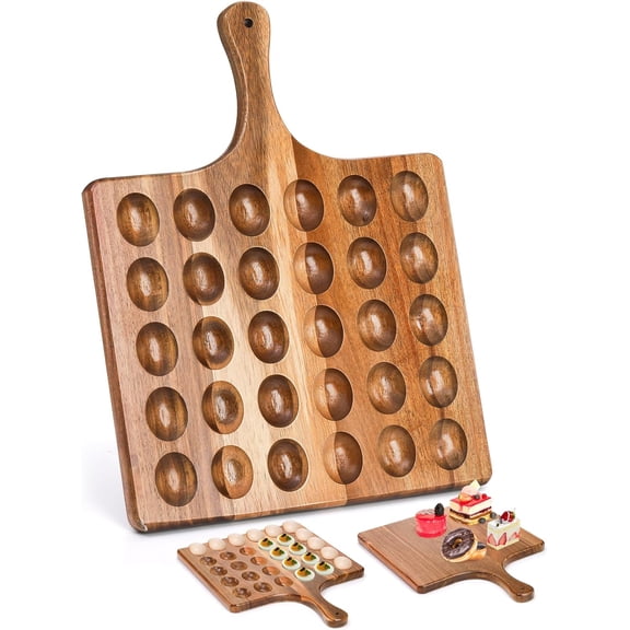 Deviled Egg Tray with Lid, Wooden Reversible Egg Platter, Wood Serving Tray with Handle