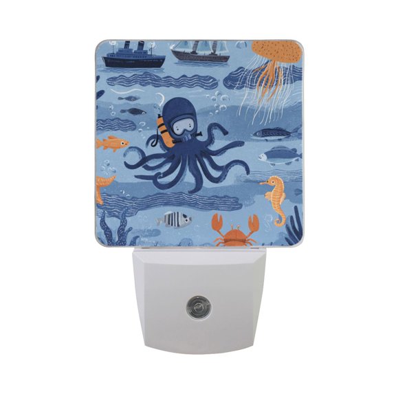 Devilfish Jellyfishes Boats Fishes LED Night Light with Smart Sensor Plug Into Wall Dusk to Dawn 2 packs