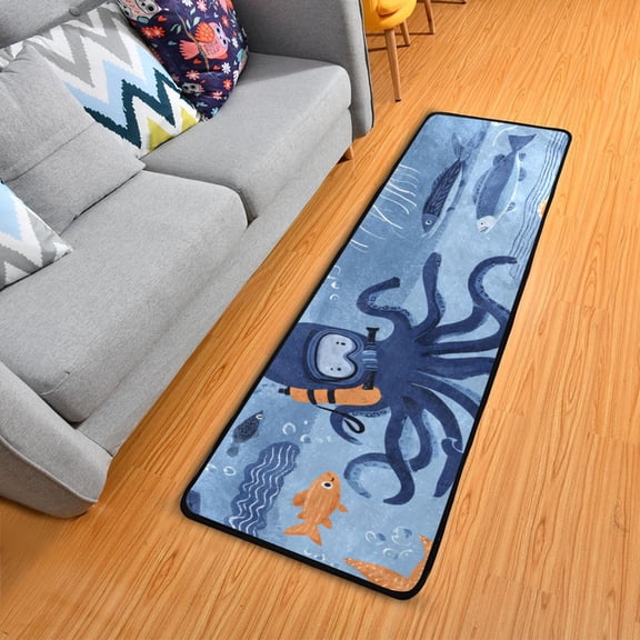 Devilfish Jellyfishes Boats Fishes Long Floor Mat Runner Rug Area Mat Noise Reduction Water Absorbent Non-Slip 72" x 24"