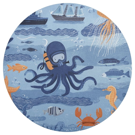 Devilfish Jellyfishes Boats Fishes PVC Round Grid Placemat Table Mat 1 Pc 15.4" x 15.4"