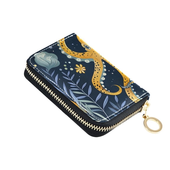 Devilfish Leaves Women's Credit Card Holder PU Leather Zipper Wallet RFID Blocking