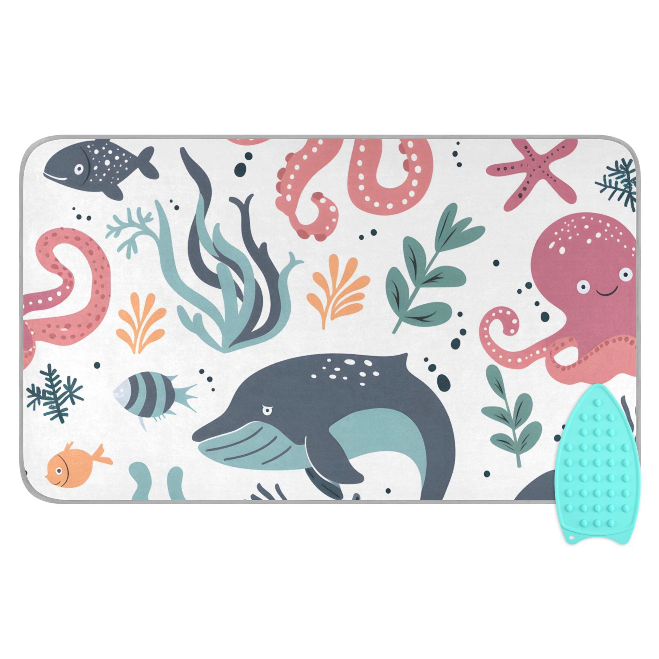 Devilfish Whale Fish Water Plants Ironing Mat Blanket Portable Travel Ironing Pad Heat Resistant Pad 47.2" x 27.6”