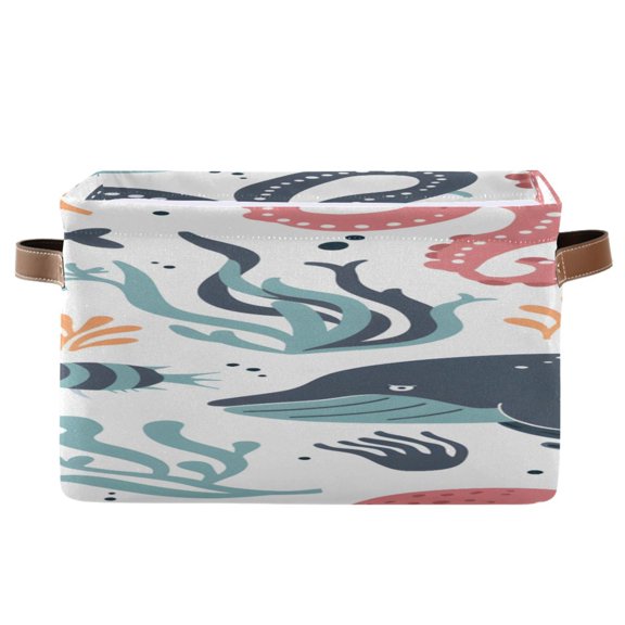 Devilfish Whale Fish Water Plants Square Storage Bins with Handles Collapsible Containing Box 1 Pack