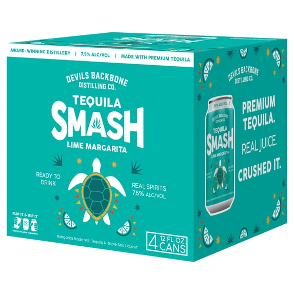 Devils Backbone Tequila Smash Lime Margarita Craft Cocktail, 7.5%, 4 pack, 12 fl oz Aluminum Cans