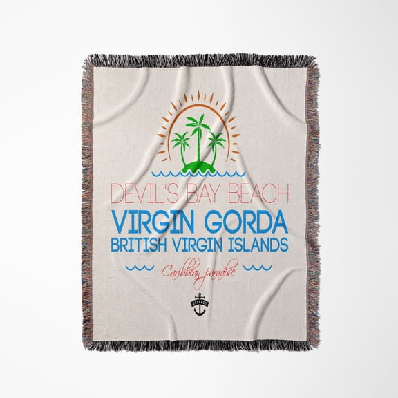 Devils Bay, Virgin Gorda Caribbean Paradise Text, Decorative Images, Woven Blanket