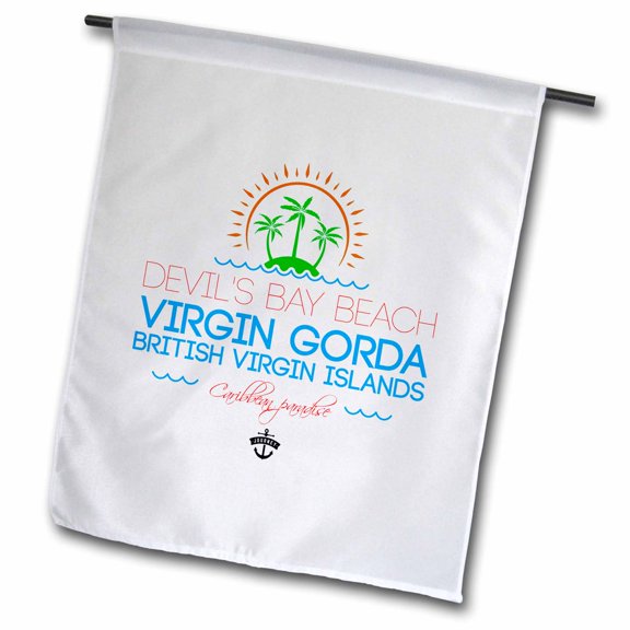 3dRose, Devils Bay, Virgin Gorda Caribbean paradise text, decorative images, 18 x 27 inch Garden Flag
