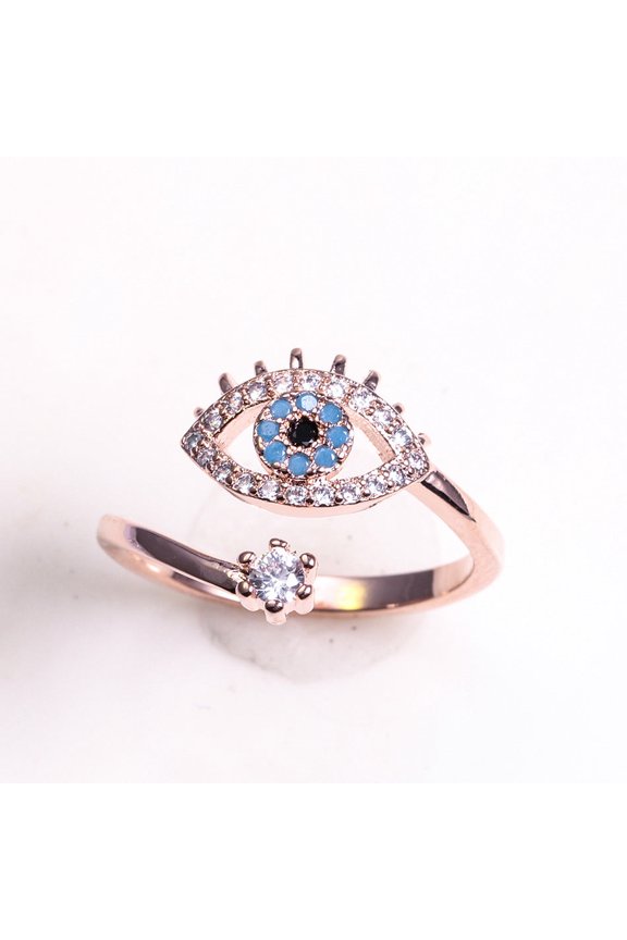 Devils Eye Ring Zircon Inlaid Adjustable Rose Gold Jewelry