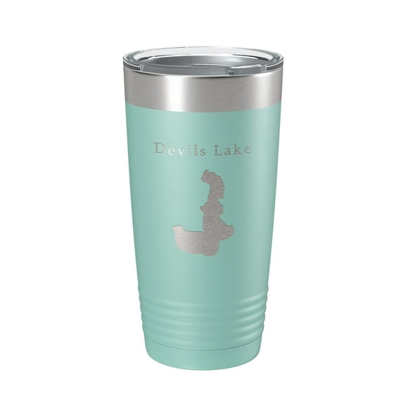 Devils Lake Map Tumbler Travel Mug Insulated Laser Engraved Coffee Cup Michigan 20 oz Teal