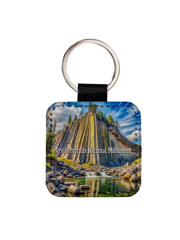 Devils Postpile National Monument California Faux Leather Square Keychain