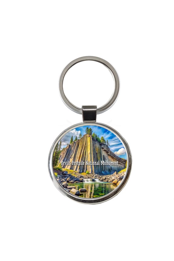 Devils Postpile National Monument California Metal Round Keychain