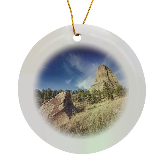 3drose, Devils Tower in Devils Tower National Park, Circle Porcelain Ornament