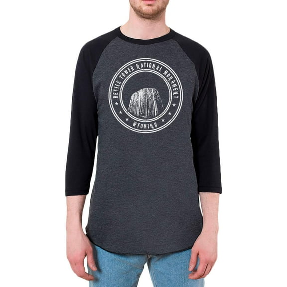 Devils Tower National Monument Mens Raglan T Shirt Heather Black-Black X-LG