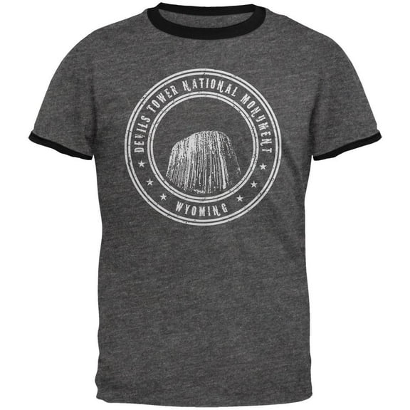 Devils Tower National Monument Mens Ringer T Shirt Dark Heather-Black 2XL