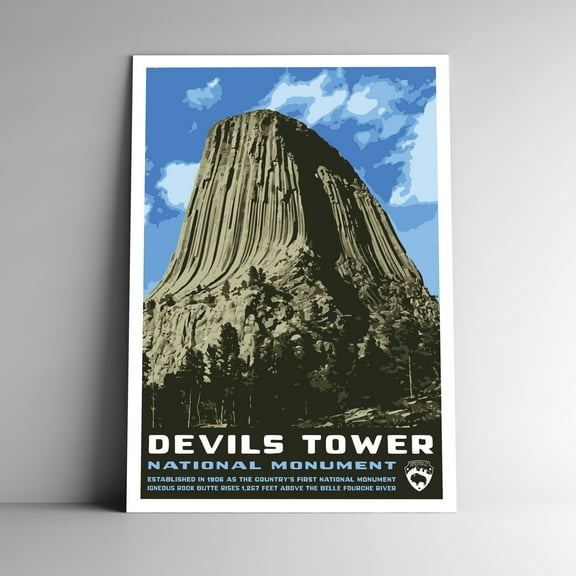 Devils Tower National Monument Vintage Travel Poster / Postcard WPA Style Retro