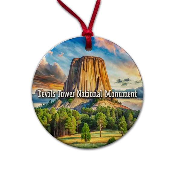 Devils Tower National Monument Wyoming Christmas Tree Holiday Round Ceramic Ornament