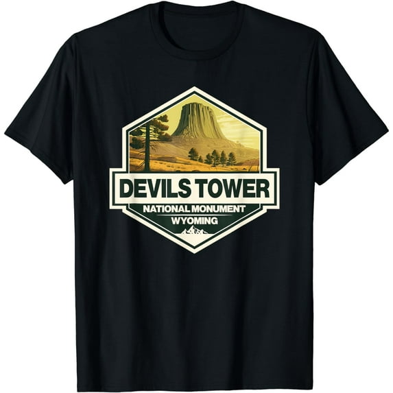 Devils Tower National Monument Wyoming Travel Art Badge T-Shirt
