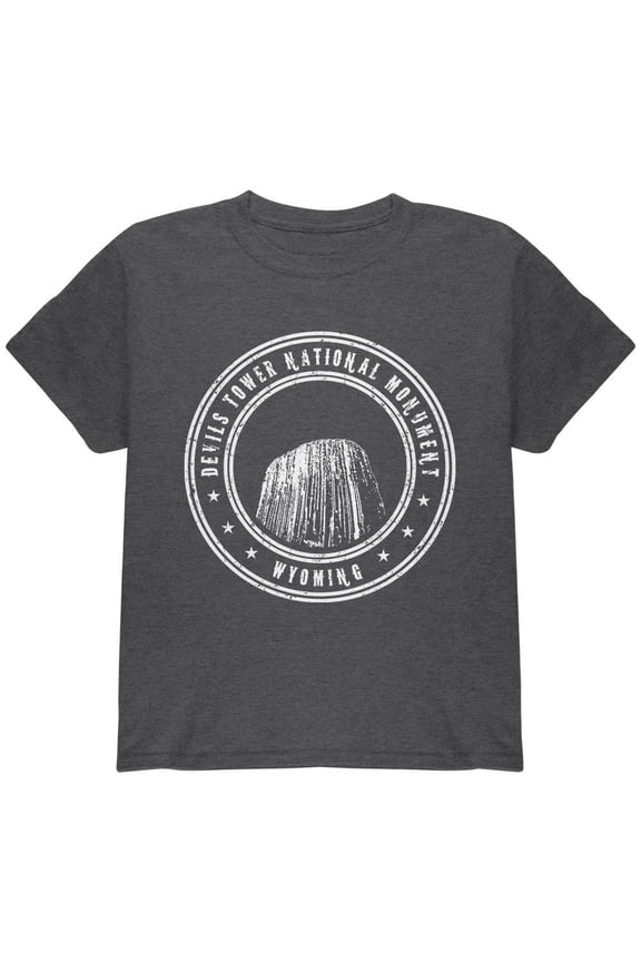 Devils Tower National Monument Youth T Shirt Dark Heather YXL
