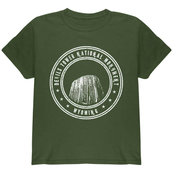 Devils Tower National Monument Youth T Shirt Military Green YXL