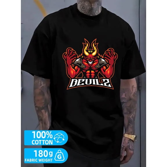 Devilz Tee mens black 180G 100% Cotton Fashionable summer T-shirt,machine washable Retro Unisex Shirt Crewneck tshirts Trendy Unisex Shirt Graphic Tee tshirts
