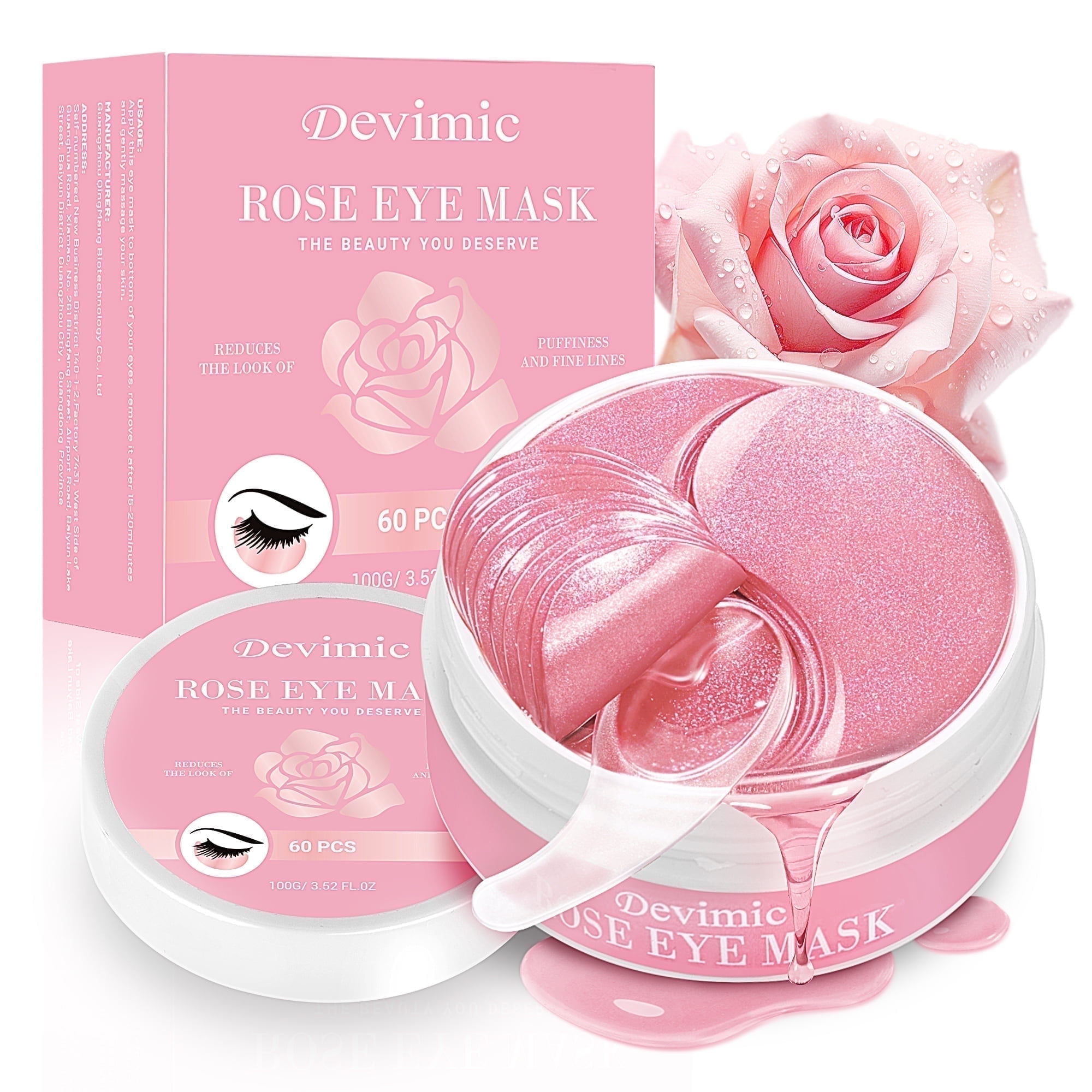 Devimic Rose Eye Mask 30 Pairs, Under Eye Patches for Dark Circles & Puffy Eyes, Hydrating Gel Eye Masks to Reduce Wrinkles, Fine Lines, Firm & Brighten Delicate Skin